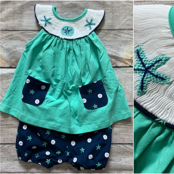 Knit Cotton Smocked Beach Set - Picture 1 of 2